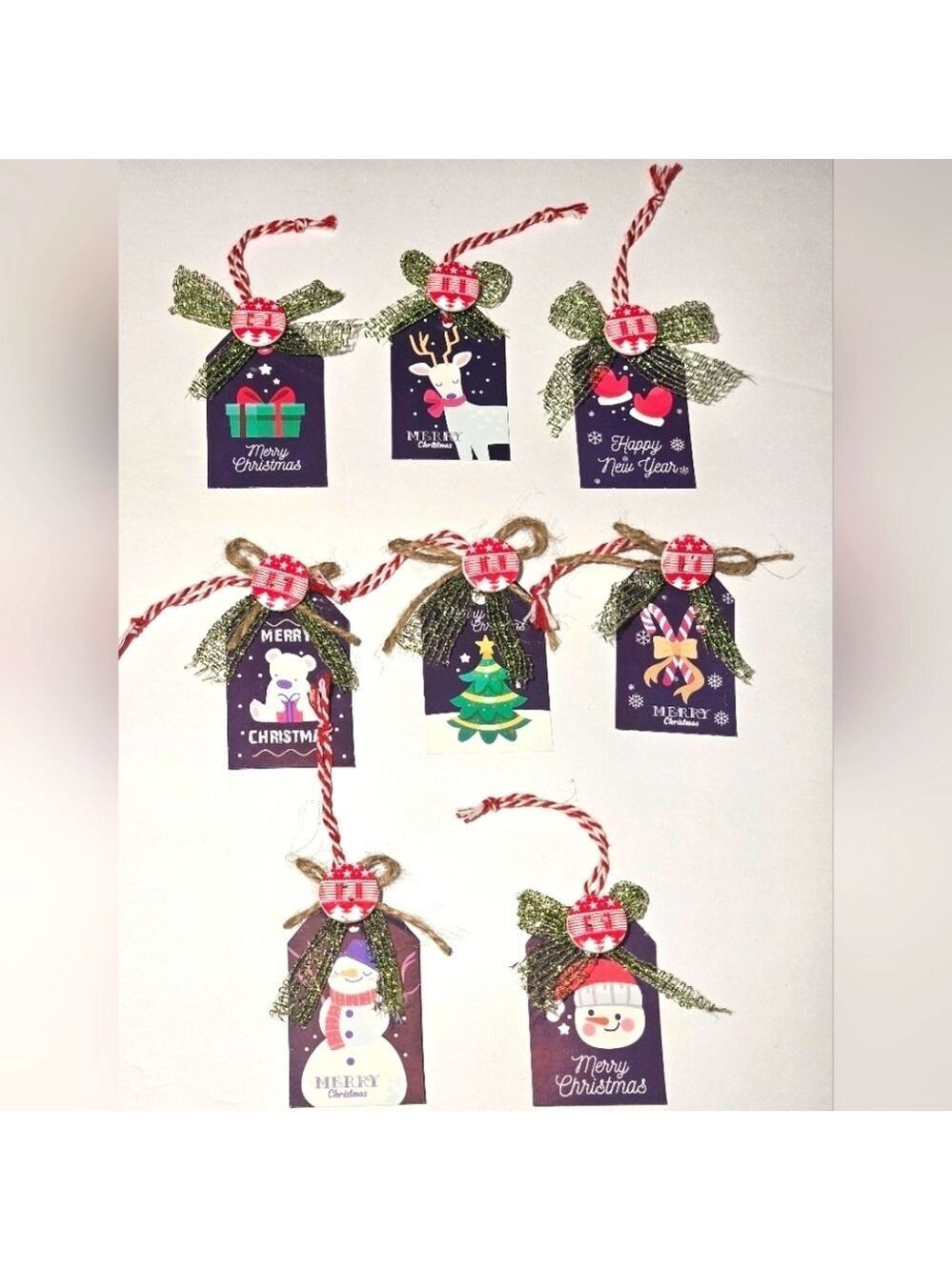 Hand Crafted Handmade Chritsmas tags Set of 8 handcrafted gifts decor blue tags
